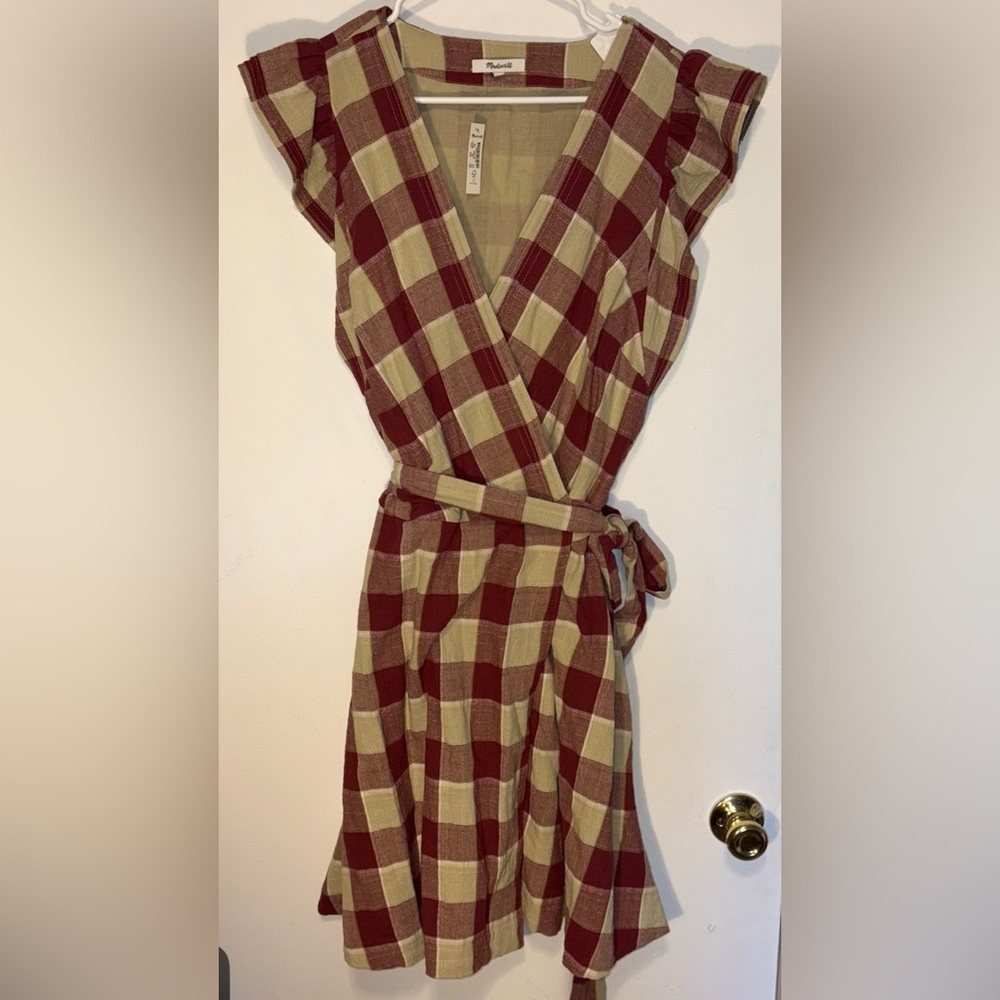 Madewell Gingham Ruffled Wrap Mini Dress Checkered Autumn Women XXL NWT - Picture 6 of 8
